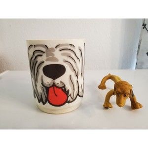 Vintage Deka Brand Shaggy Dog Child's Cup Mug Plastic Made In USA & Dog Figurine